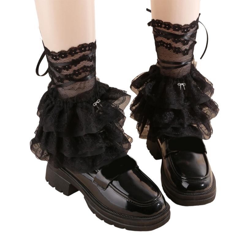 

Elastic Lace Cuffs Leg Warmers Comfortable Cosplay Accessories Gothic Style Fashion Anime Costume Leg Sleeves чорний