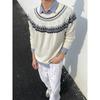 Unisex Retro Fair Isle Knit Sweater Crew Neck Loose Fit Daily Wear Winter Pullover