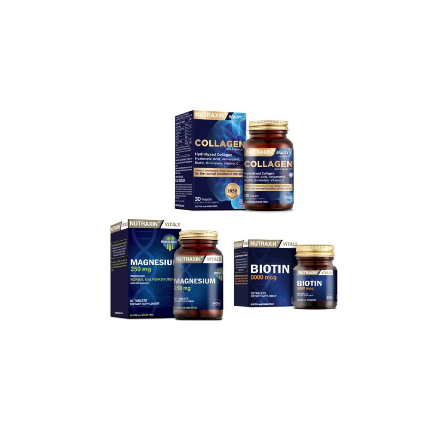 

Collagen Supplement 1050 Mg 30 Tablet Magnesium Supplement 250 Mg 60 Tablet Biotin 5000 Mcg 30 Tablet