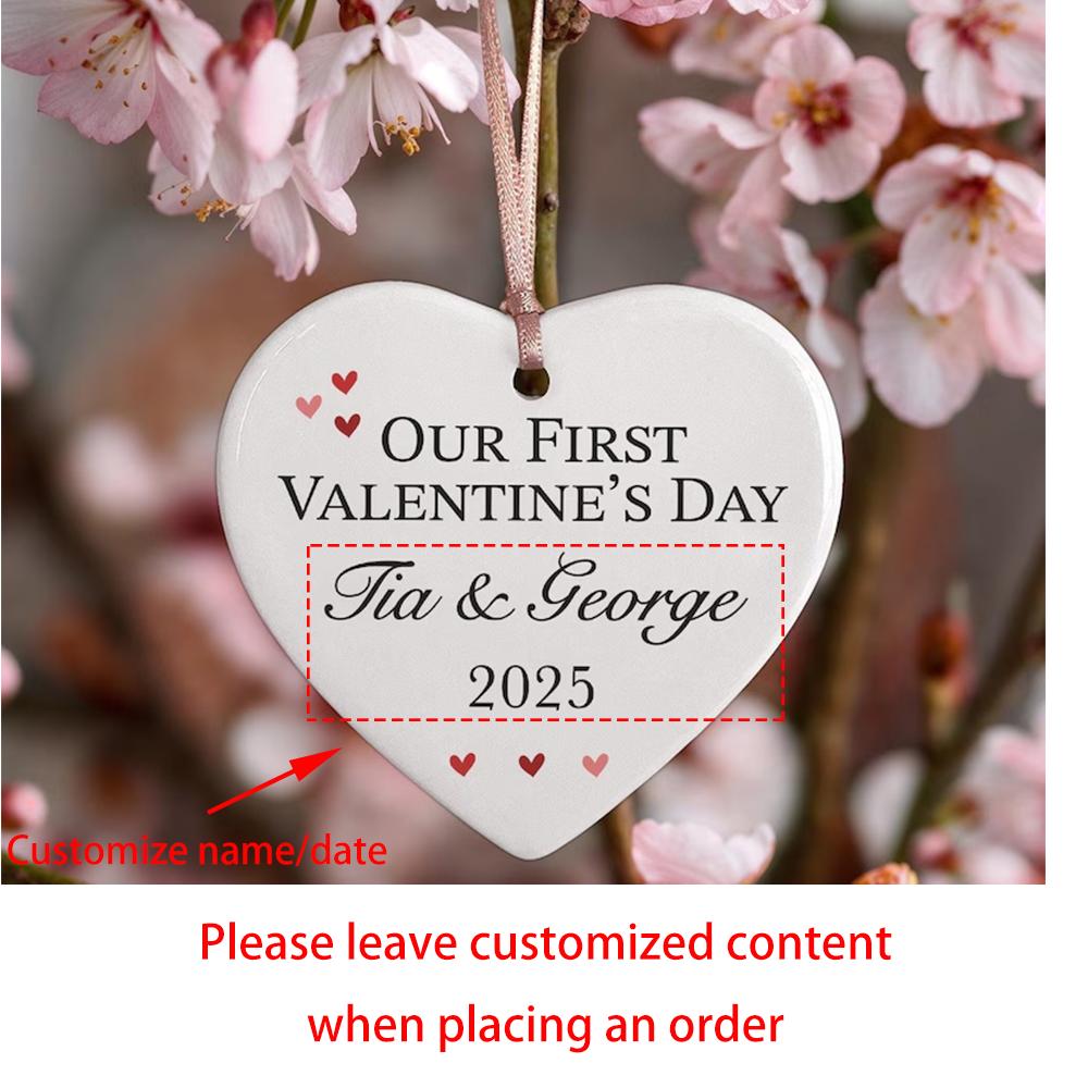Personalised Our First Valentine's Heart Ornament Ceramic Hanging Love Valentines Day for Him Her Wife Husband Newlywed Couple