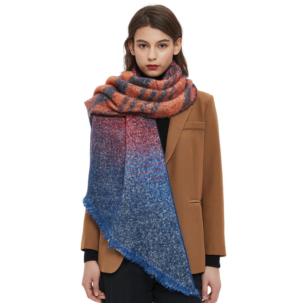 Women's Autumn Winter Thick Striped Star Print Scarf Warm Shawl