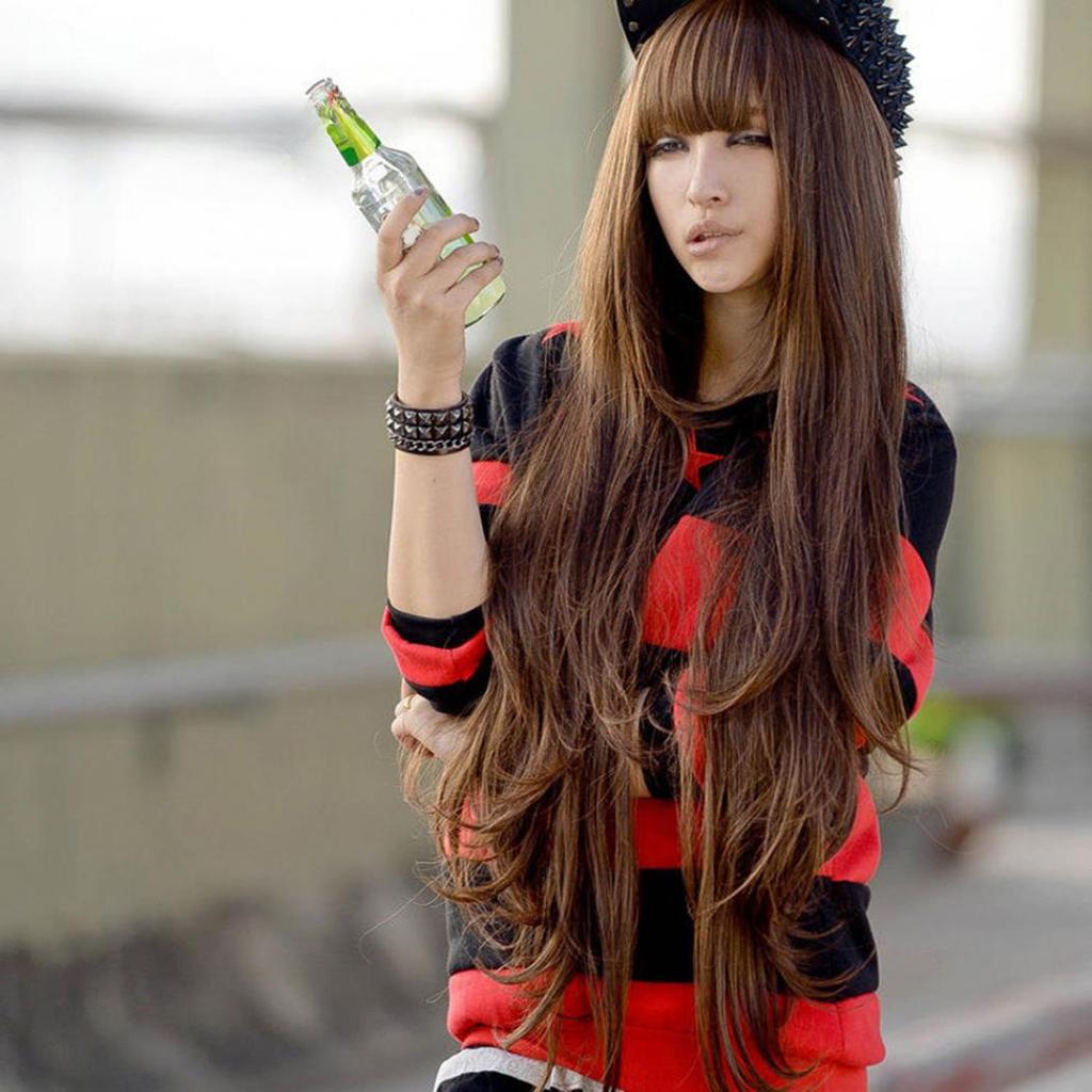 Woman 80 Centimeters Of Fashionable Long Roll Hair Wave Type Role Plays Bang Neat Whole Wig