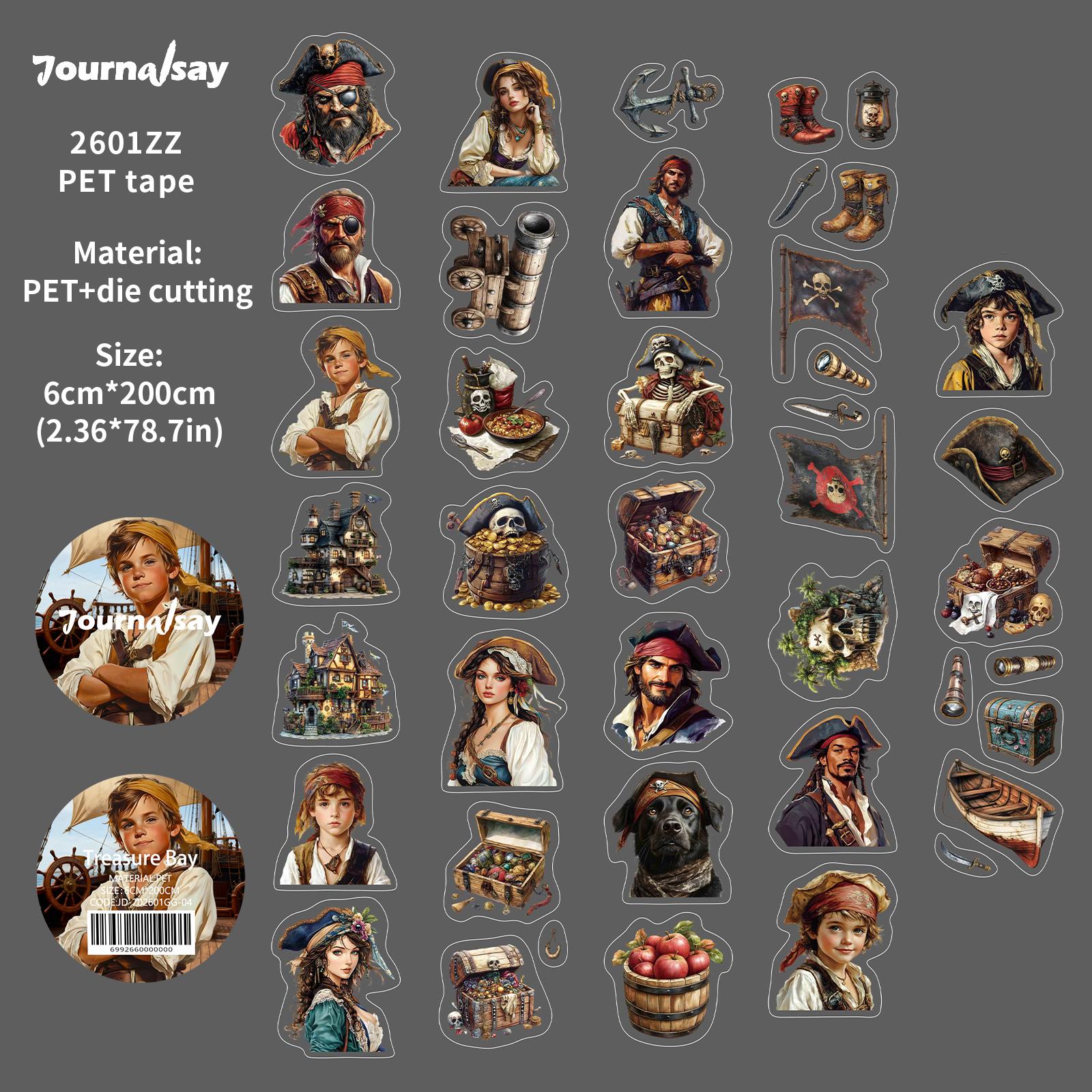 JIANWU 60mm*200cm Treasure Bay Series Vintage Character Castle Landscape Material Collage PET Tape Creative Journal Stationery