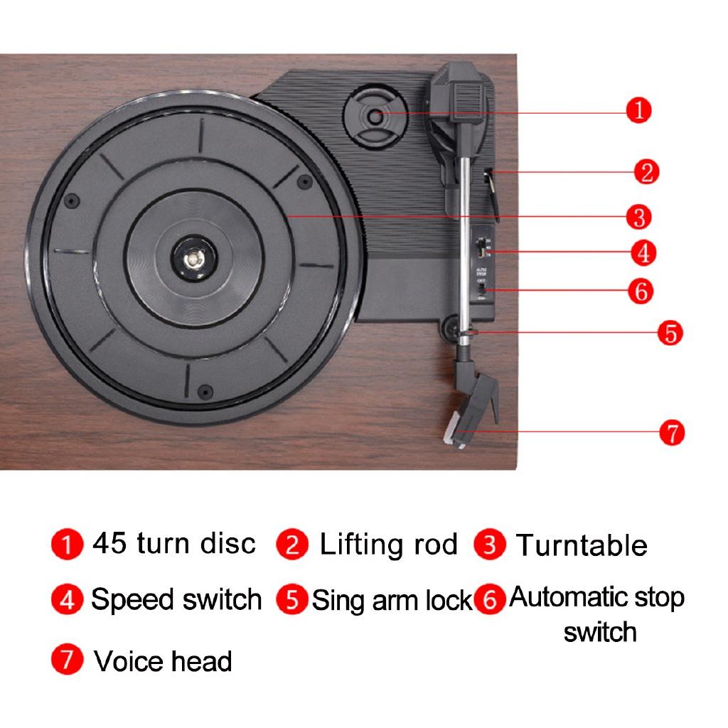 DC 5V 33, 45, 78 RPM Record Player Antique Gramophone Turntable Disc Vinyl Audio RCA R/L Output Out Wood Color USB 320*275*100MM 3.5mm