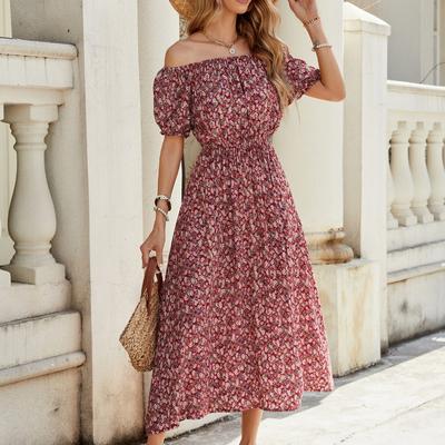 Kadın Küçük Çiçekli Tek Omuz Kısa Kollu Elbise Çok Giyilebilir Büyük Salıncaklı Elbise