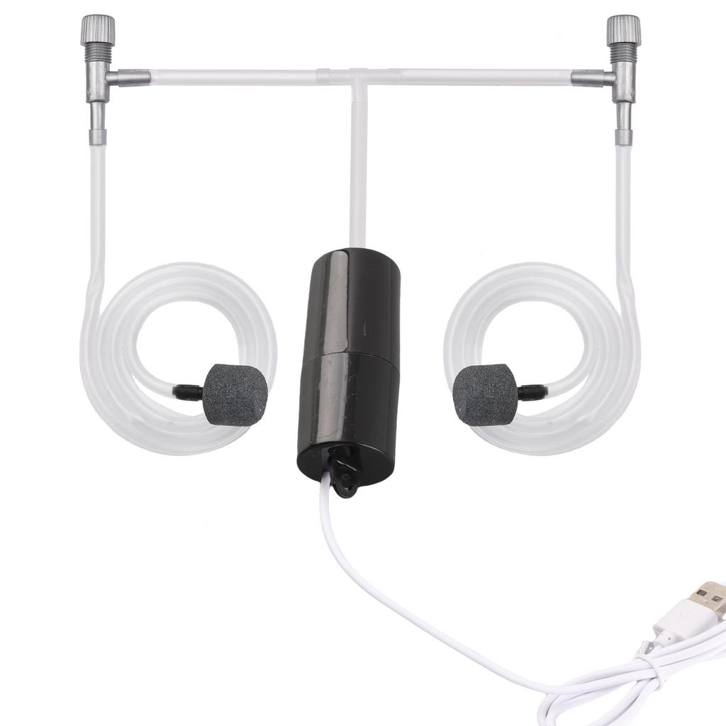 Aquarium USB Air Pump Small Oxygen Pump with 2 Air Stone Tubing Hanging Buckle for Fish Tank Outdoor Fishing