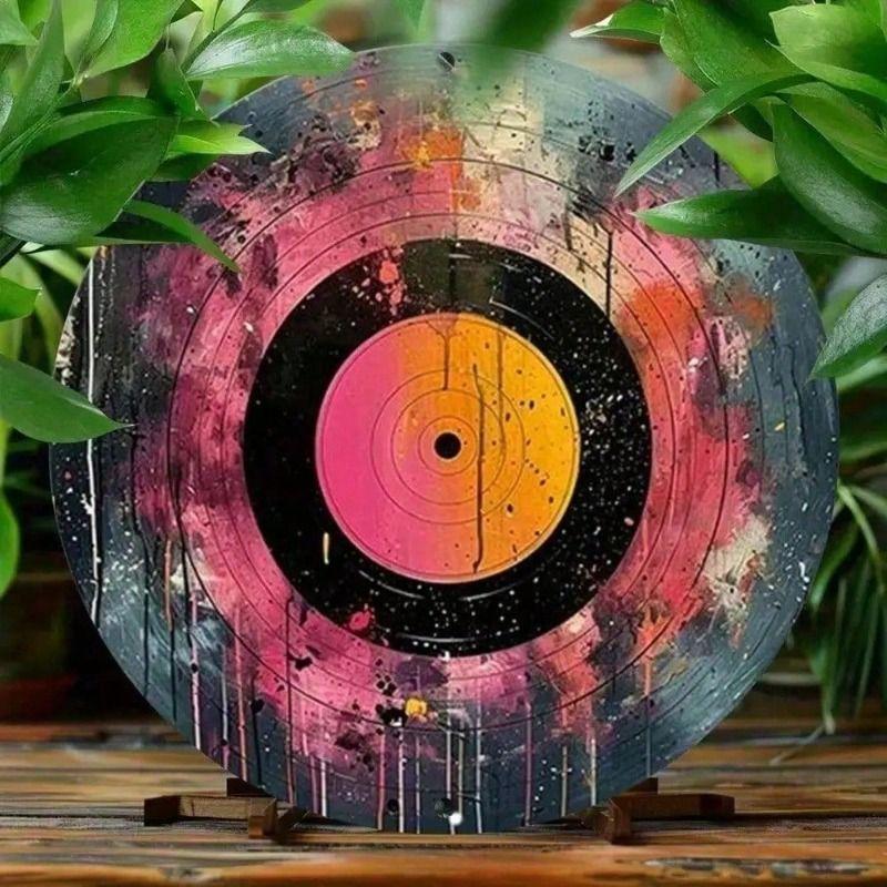 Vintage Metal Wall Art with Vinyl Record Decor for Living Room Bedroom Music Studio