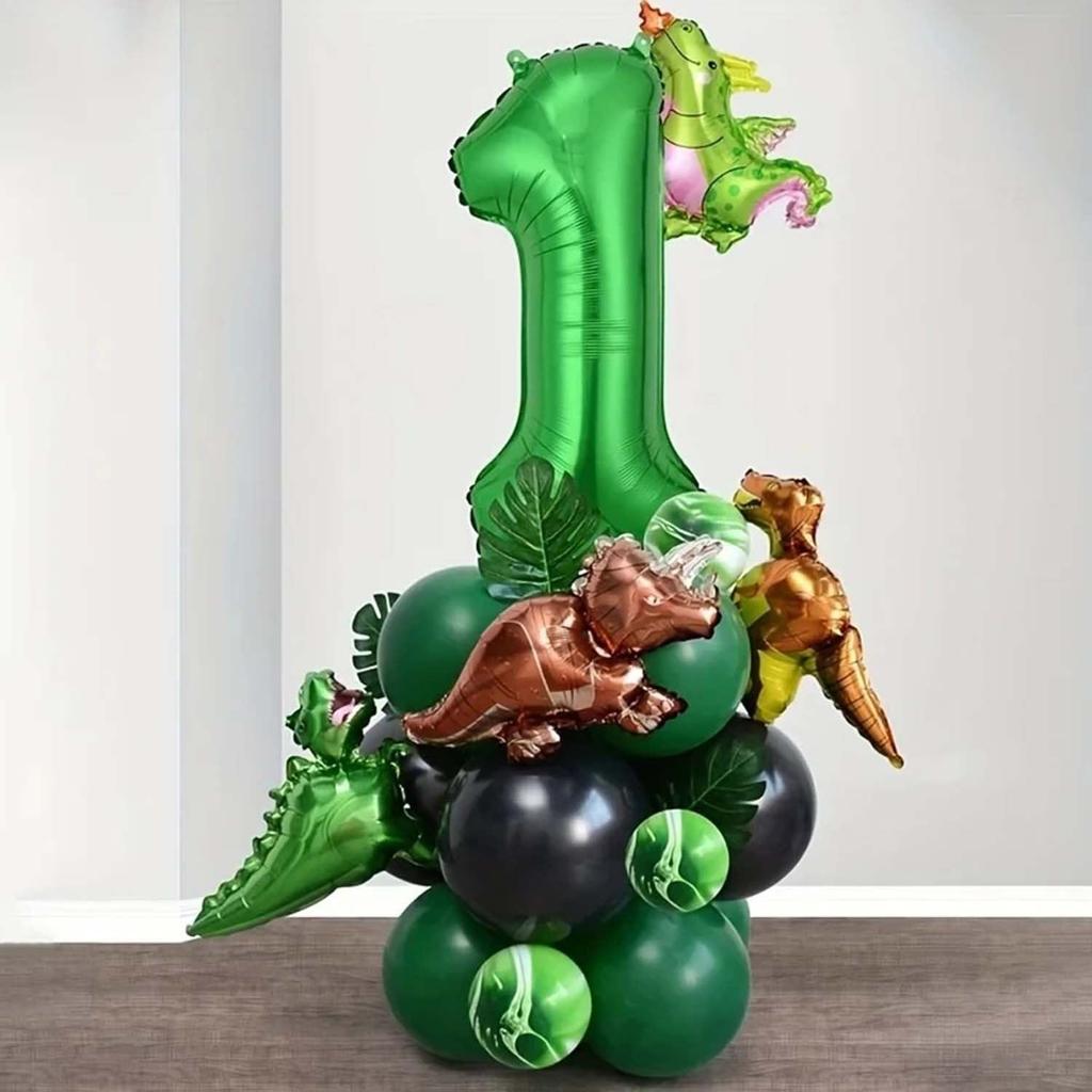 25 Stück grünes Dschungel-Dinosaurier-Digitalset für Jungen-Geburtstagsparty-Dekoration Nummer Ballonsäule Tyrannosaurus rex Feuerdrache