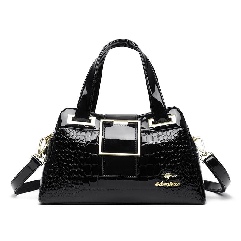Women’s Crocodile Texture Top Handle Bag with Gold Buckle Casual Chic Shoulder Handbag for Daily Office Use