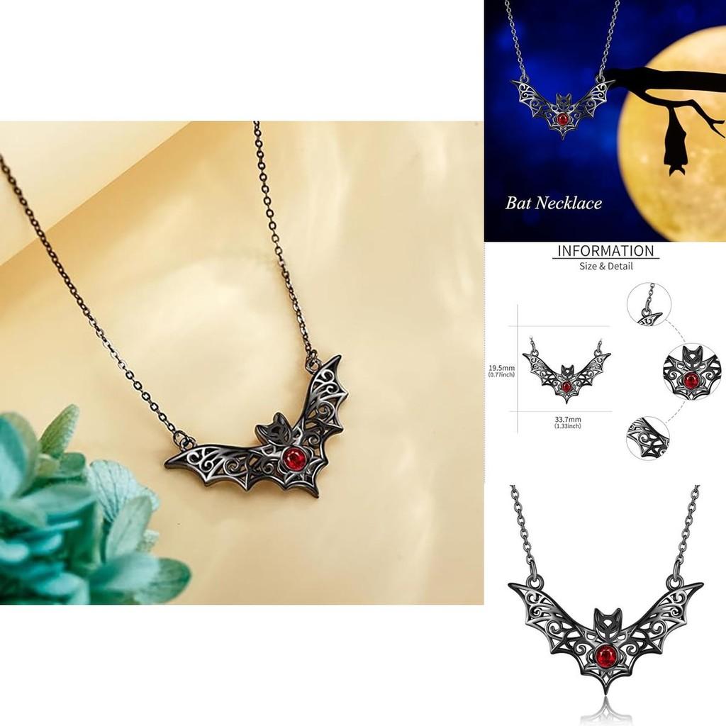 Gotische Fledermaus Anhänger Halskette Mit Faux Rubin Ausschnitten Und Legierungsmaterial Für Halloween Kostümzubehör