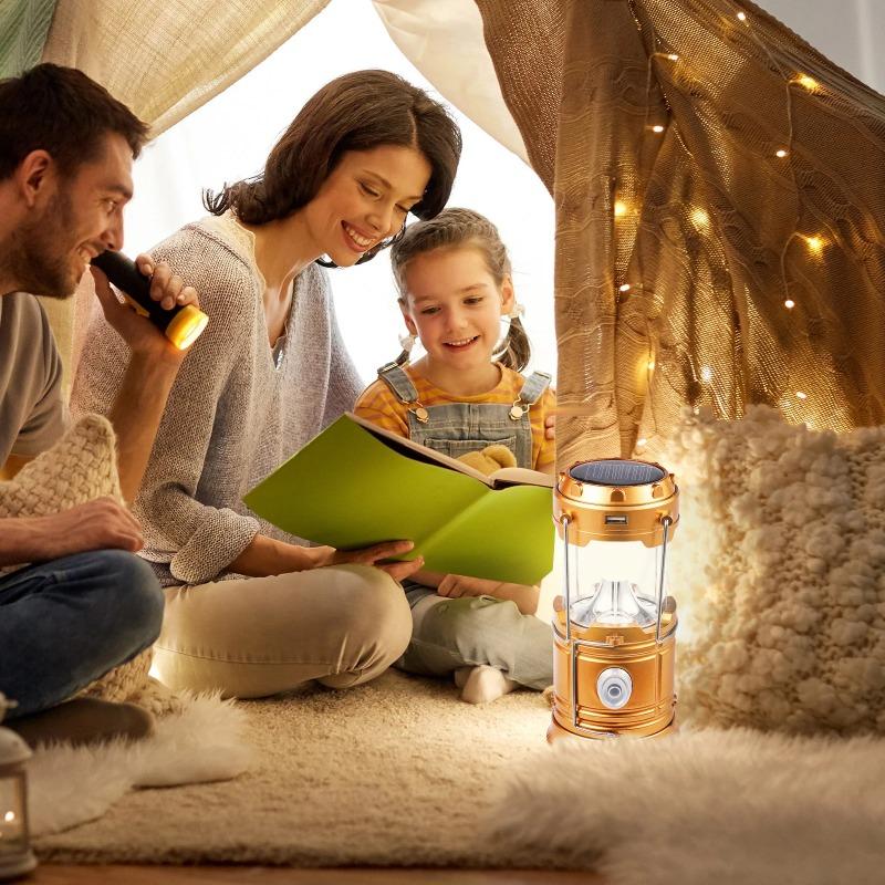 Solar Portable LED Lantern Telescopic Flashlight USB Rechargeable Torch Tent Lamp Outdoor Camping Emergency Work Light