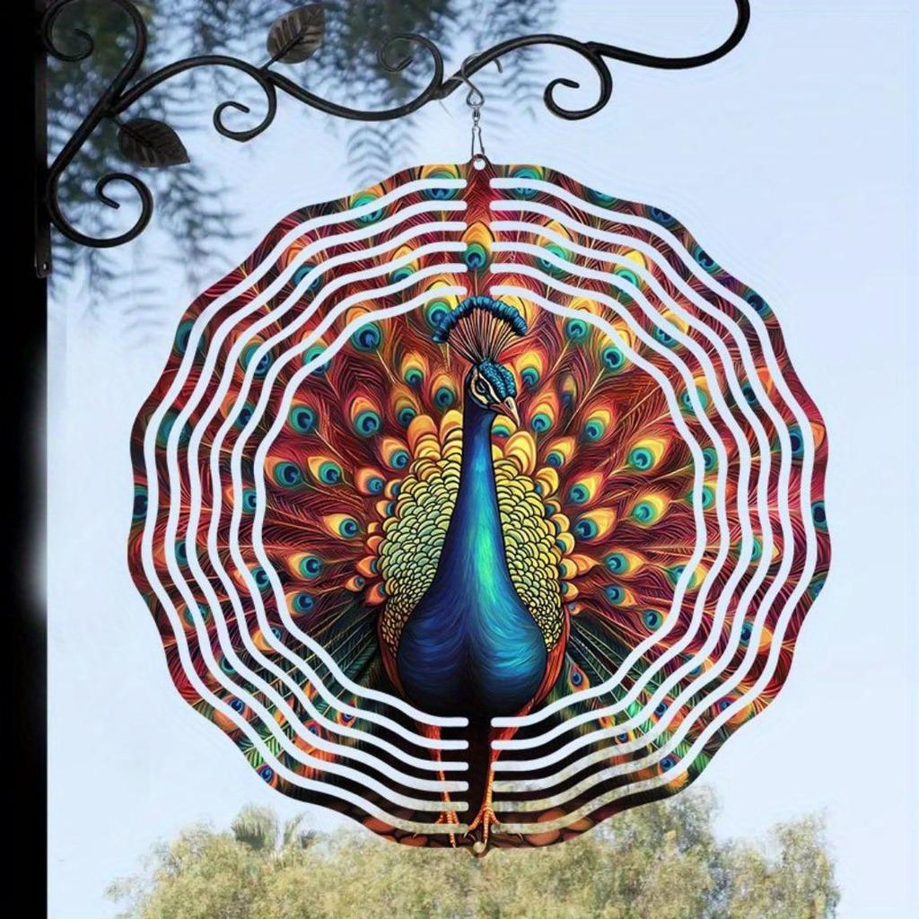 3D Metal Peacock Wind Spinner Vibrant Outdoor Garden Decor with Red Blue Golden Feathers Thanksgiving Christmas Hanging Ornament