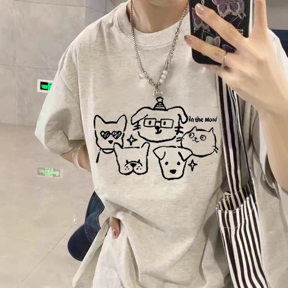 

Большой размер хлопковая серая короткорукавная футболка женская новая летняя свободная футболка с коротким рукавом дизайн повседневный круглый вырез топ M (recommended 40-52.5kg )