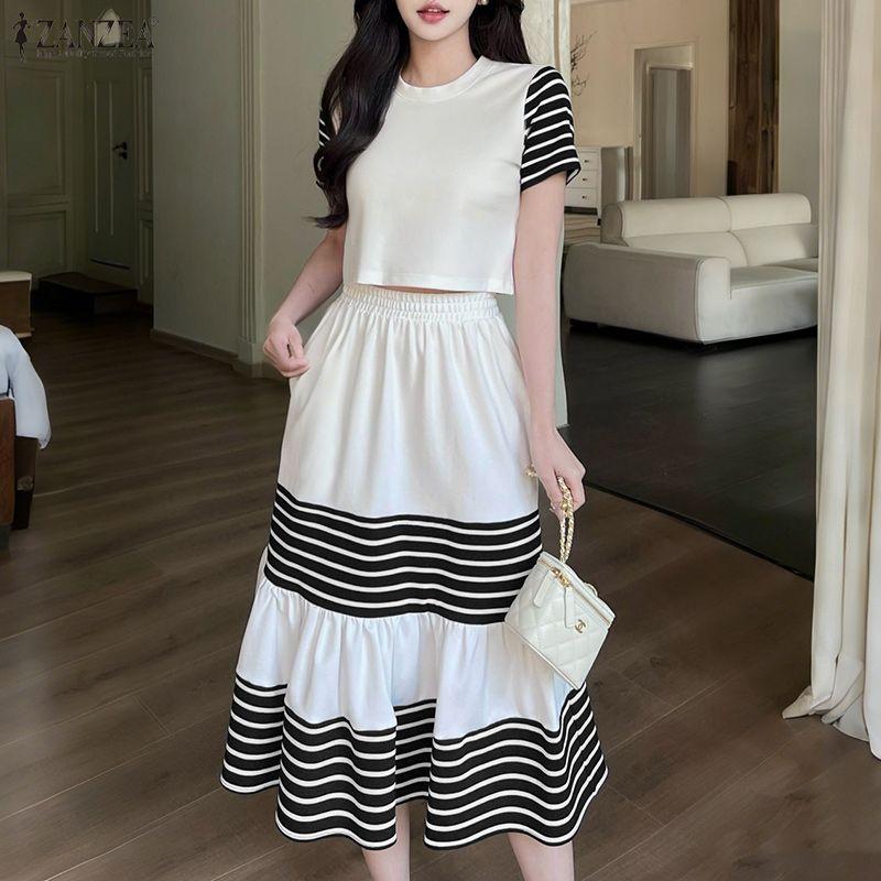 ZANZEA Women Short Sleeve T-Shirts and Long Skirts Summer Two Piece Suit Sets