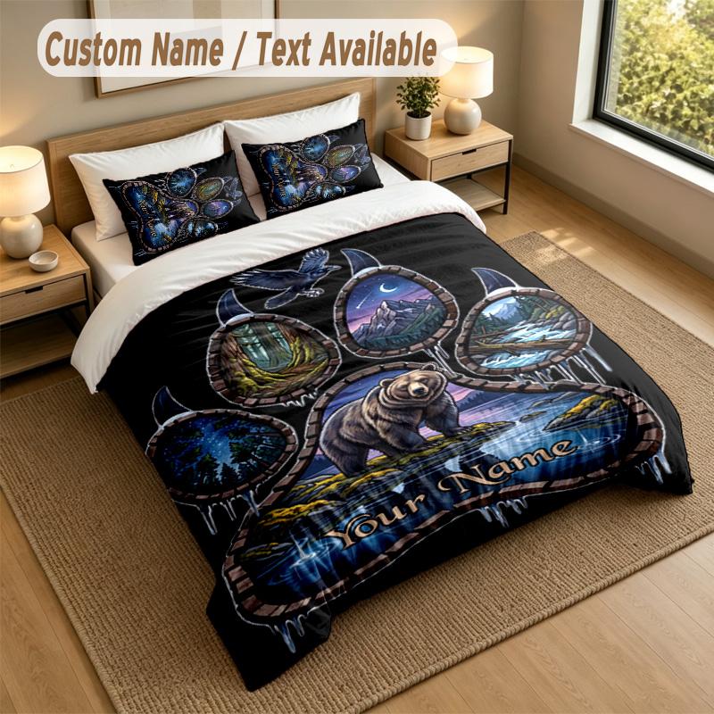 Bear Panda Theme Personalized 3Pcs Bedding Set Custom Text & Name 1 Sheet 2 Pillowcases Household Bedding 1pc