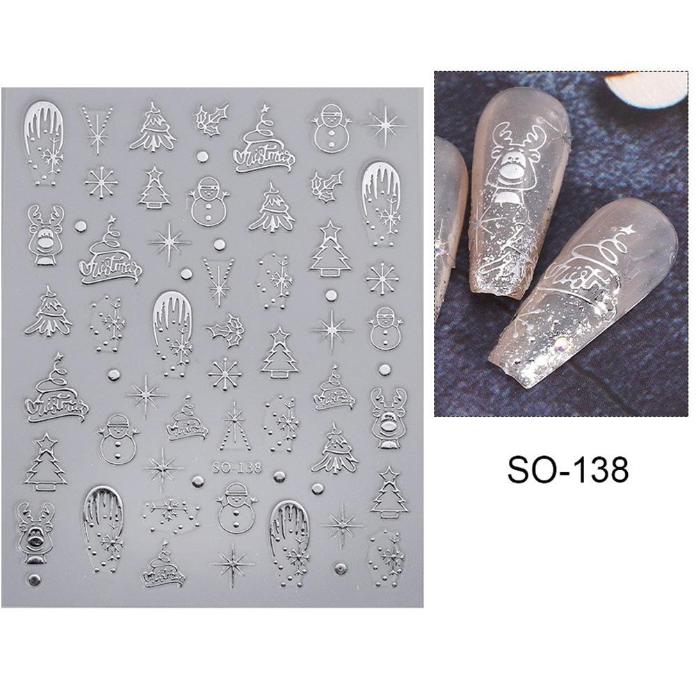 Christmas Nail Art Stickers Nail Decals Self-Adhesive Gold Silver White Snowflake Elk Bell Xmas Tree Design DIY for Women Girls