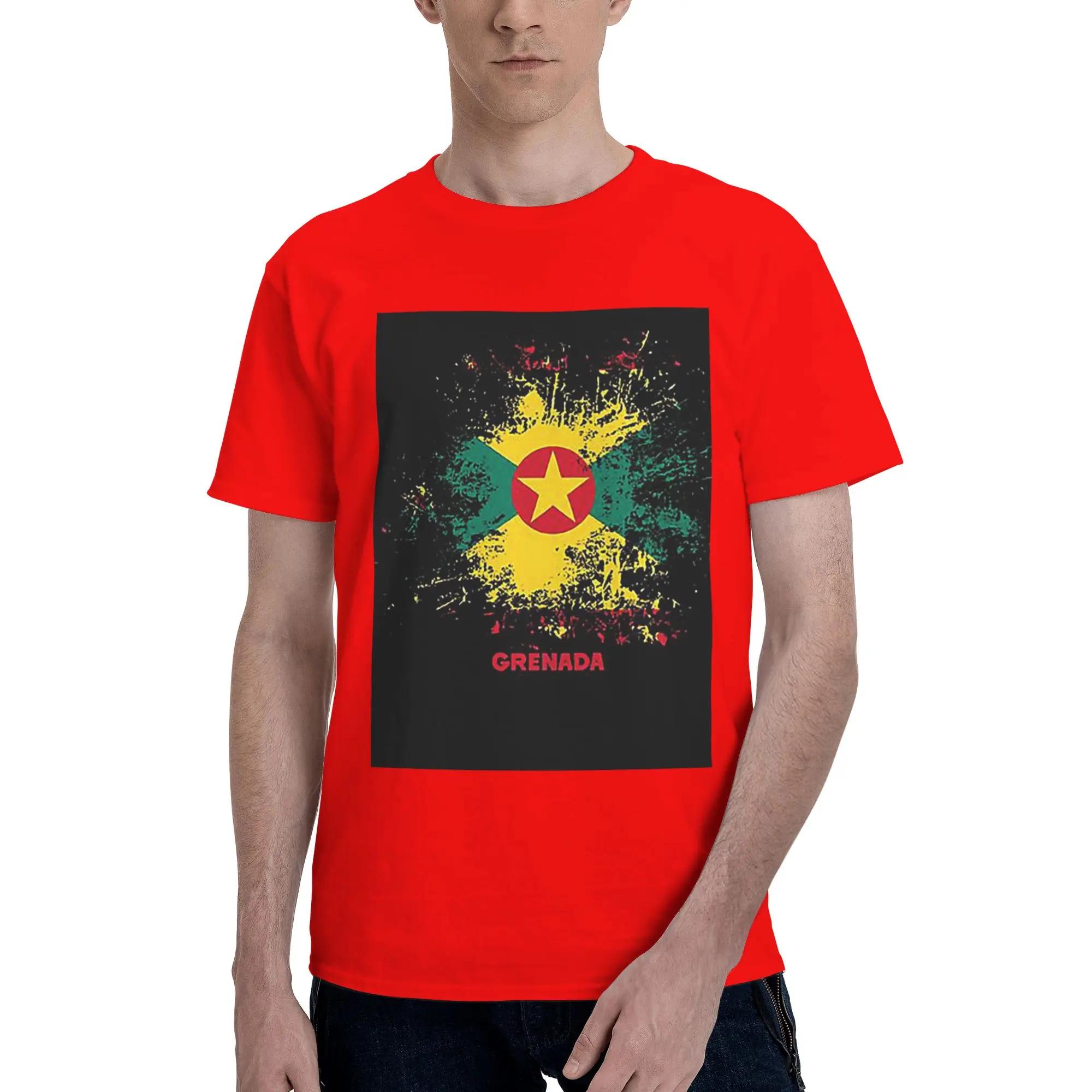 Grenada Watercolor Flag Of Grenada Grenadian Outfit Men TShirt Oversized T Shirts Mens ONeck Cotton Tees Short Summer Male S