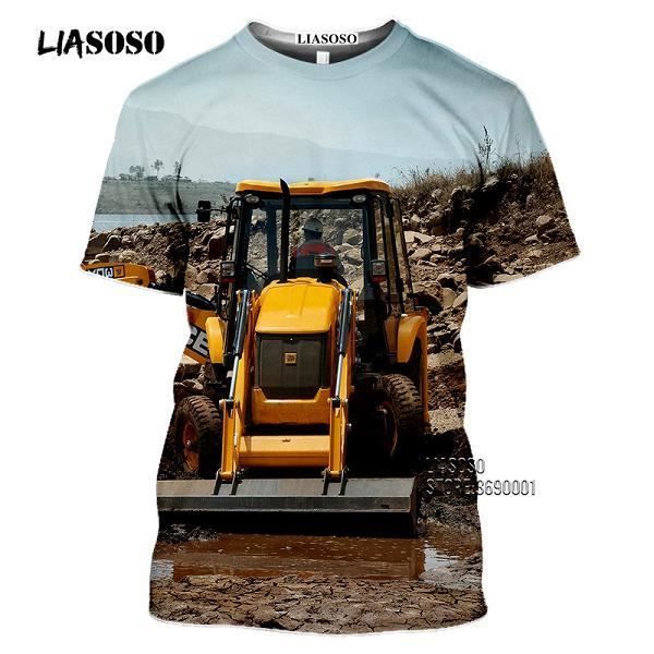 T shirt été,équipement lourd tracteur pelle 3D imprimer femmes hommes T-shirt été col rond T-shirt décontracté Harajuku T-shirt hau