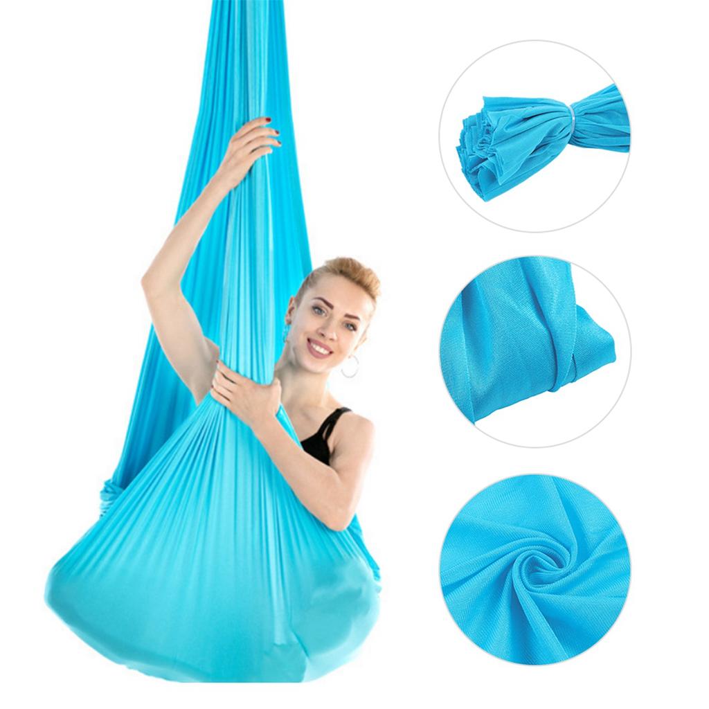2.8x1m 9.2x3.3ft Durable Elastic Aerial Yoga Hammock Swing Fitness Training Accessory Sky Blue
