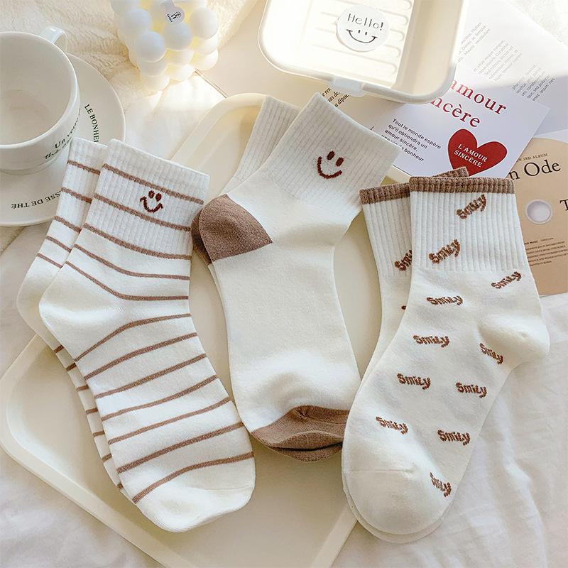 5 Pairs Socks Women's Spring and Summer Tube Socks Cute Cartoon Breathable Sports Stockings