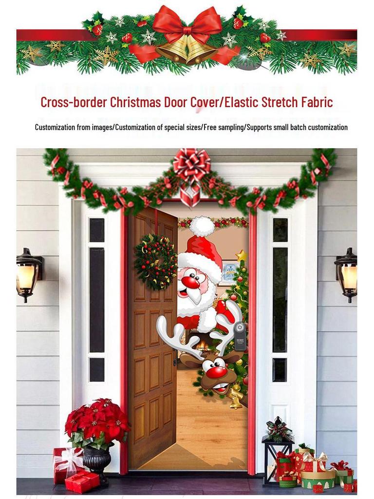 Stretch Fabric Christmas Door Tapestry - Santa Claus Gift Background for Holiday Parties