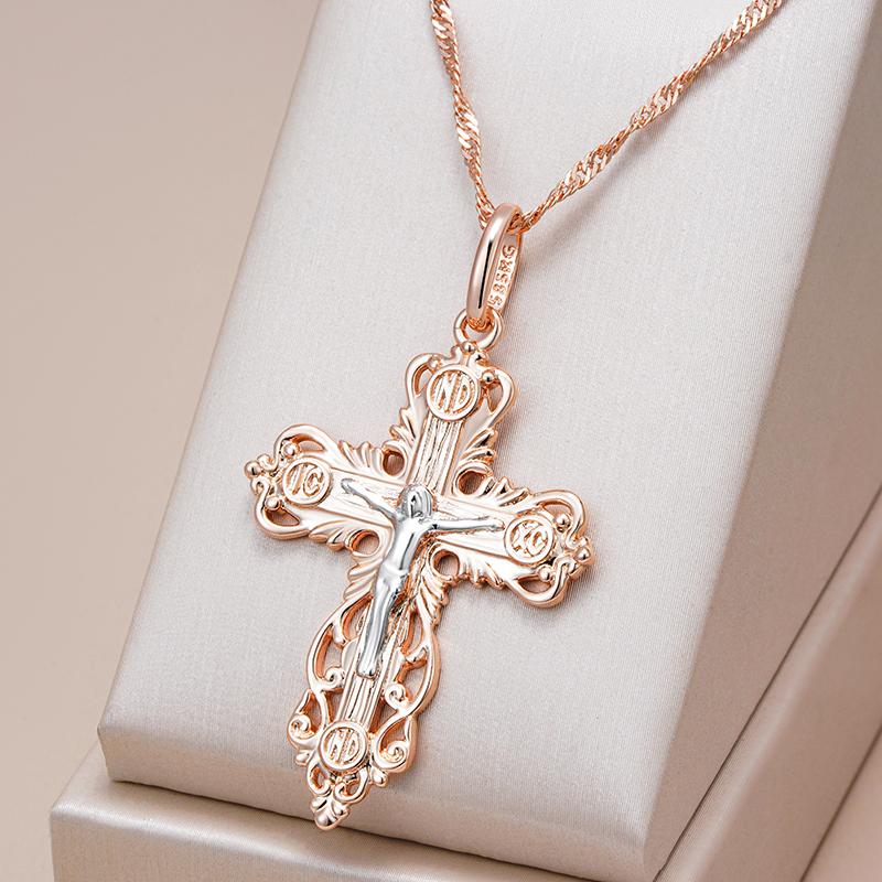 New Orthodox Church Cross Pendant Necklace For Women Men  Rose Gold  Color Mix Charm Daily Fine Ethnic Jewelry