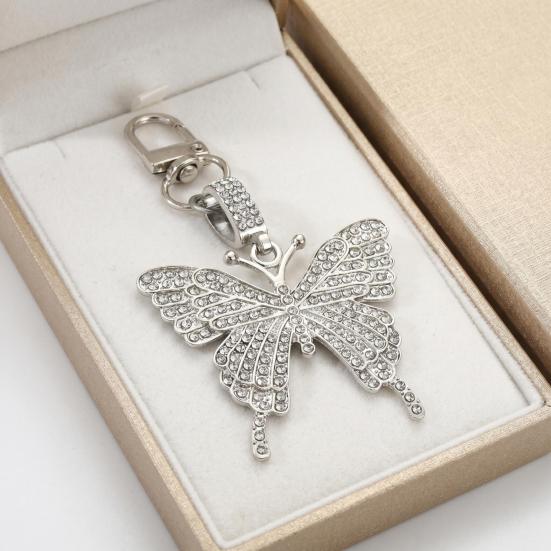 Keychain Pendant Sparkling Rhinestones Butterfly Shape Zinc Alloy Keychain Pendant with Lobster Clasp Backpack Accessory