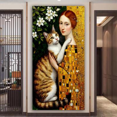DIY Diamantmosaik Frau und Katze Große Größe Diamanten Malerei Voller Bohrer Strassstickerei Tiere Schmuck Kreuzstich-Sets Wanddekoration