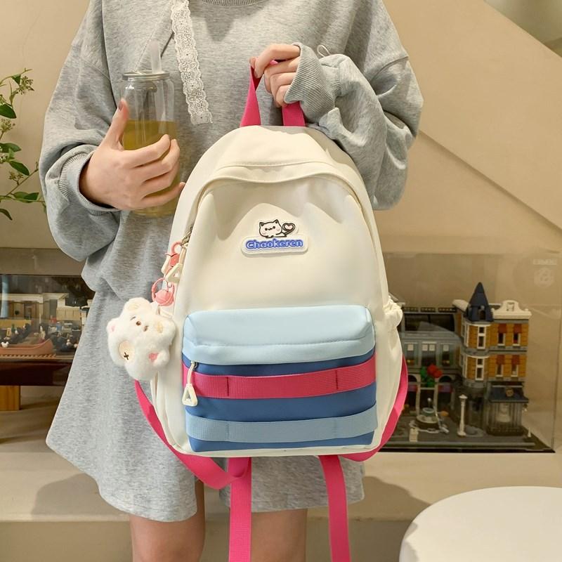 Schoolbag1011 New Small Fresh Contrasting Color Schoolbag Light Casual Outdoor Backpack Junior High School Backpack College Style