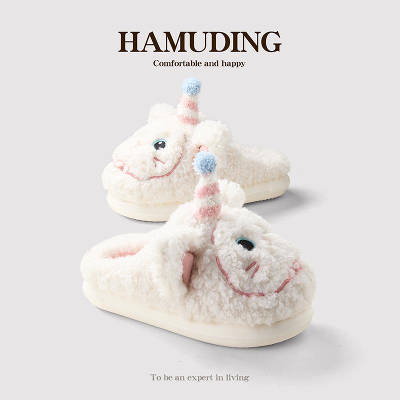 Cartoon three-dimensional hat cat cotton slippers winter warm shoes cute plush home shoes soft-soled non-slip shoes