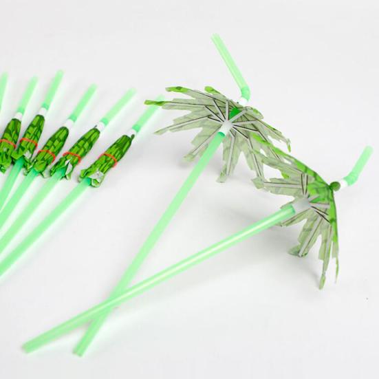 20Pcs Party Straws Hawaiian Style with Umbrella Coconut Palm Design Disposable Party Straws Perfect