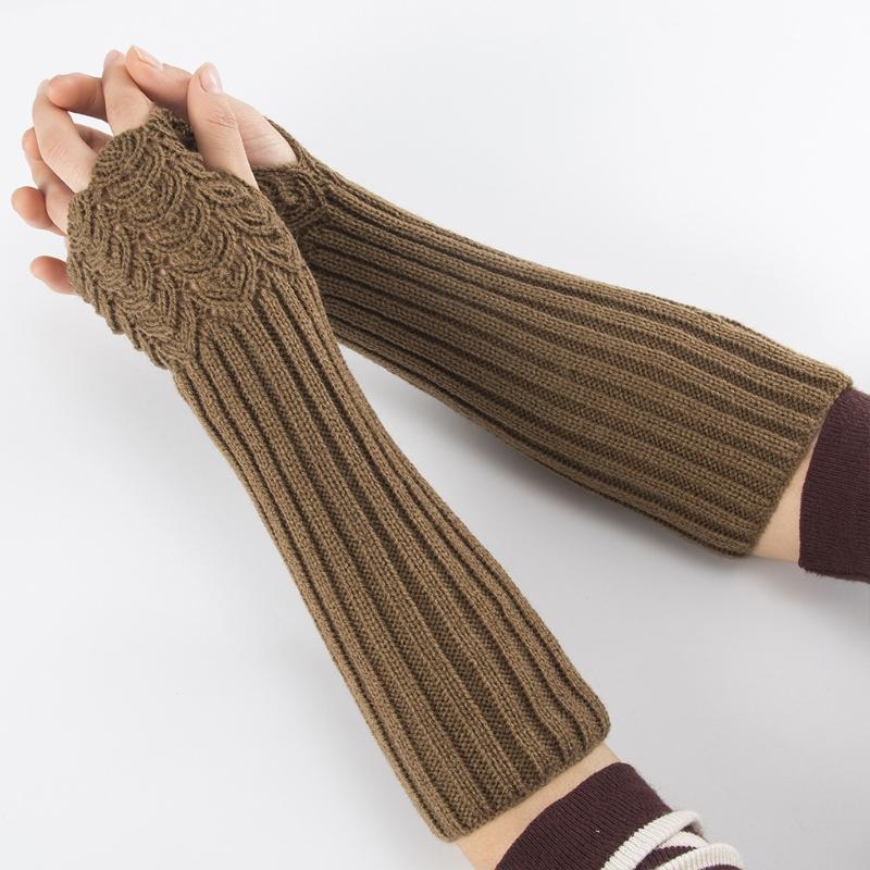 Half Finger Gloves for Typing Winter Knit Gloves with Thumb Holes Unisex Half Finger Mittens Stretchy Warm Long Gloves