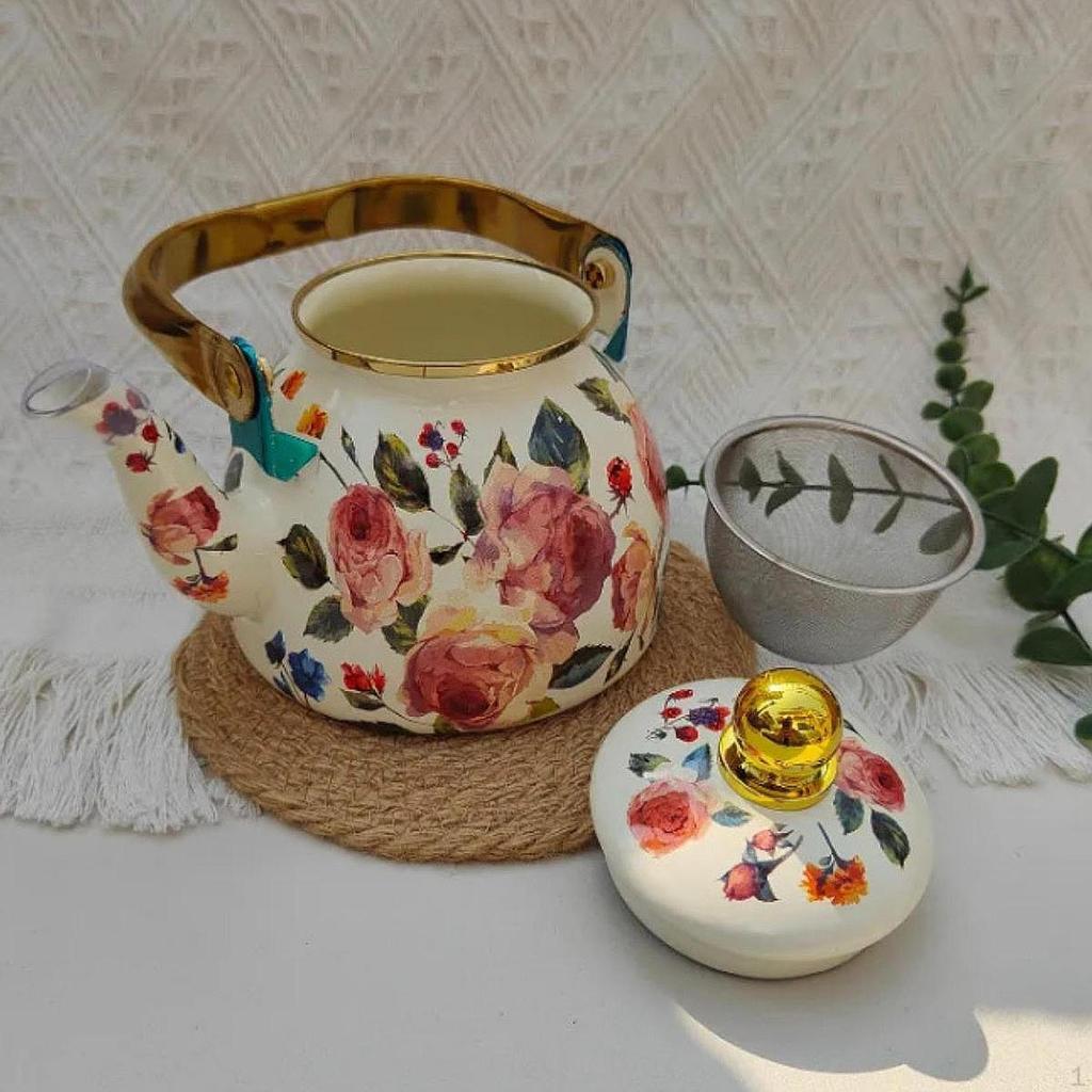 Emaille Teekanne 1,2L Blumenkessel Saft Wasserkrug Kaffee für Restaurant