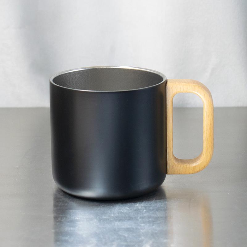 

304 stainless steel coffee cup, double insulated mug, drinking cup with lid, beech head handle cup 400ml чорний