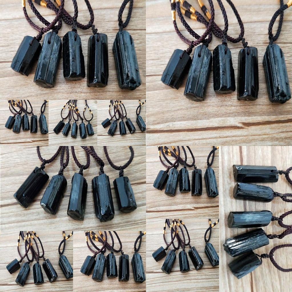 Unikalny surowy naturalny czarny turmalin szorl naszyjnik z wisiorkiem o nieregularnym kształcie i regulowanym łańcuszku