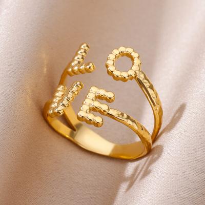Stainless Steel Double Letter LOVE Open Rings For Women Gold Plated Adjustable Couple Ring Wedding Jewelry Gift Free Shipping