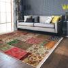Patchwork Style Area Rug Turkish Motif Anti-Slip Carpet Vintage Print Living Room Rug Kitchen Rug Fringed Farmhouse Floor Mat