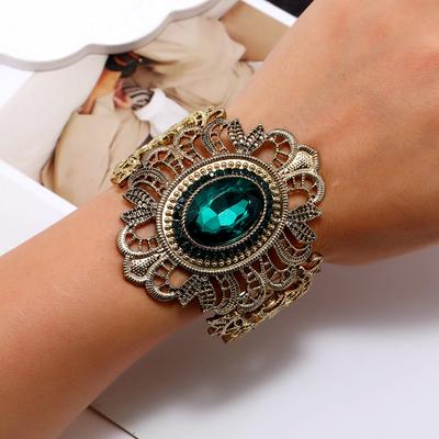 Pulseiras largas de cristal vintage para mulheres joias retrô grande vazado dourado cor boêmio acessórios de mão presente