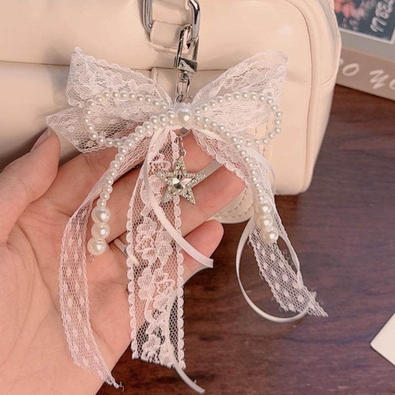Keychain Hollow Red Ribbon Cherry Pendant Women Handbag and Backpack Key Chain Exquisite Ornament Holiday Gift Decor