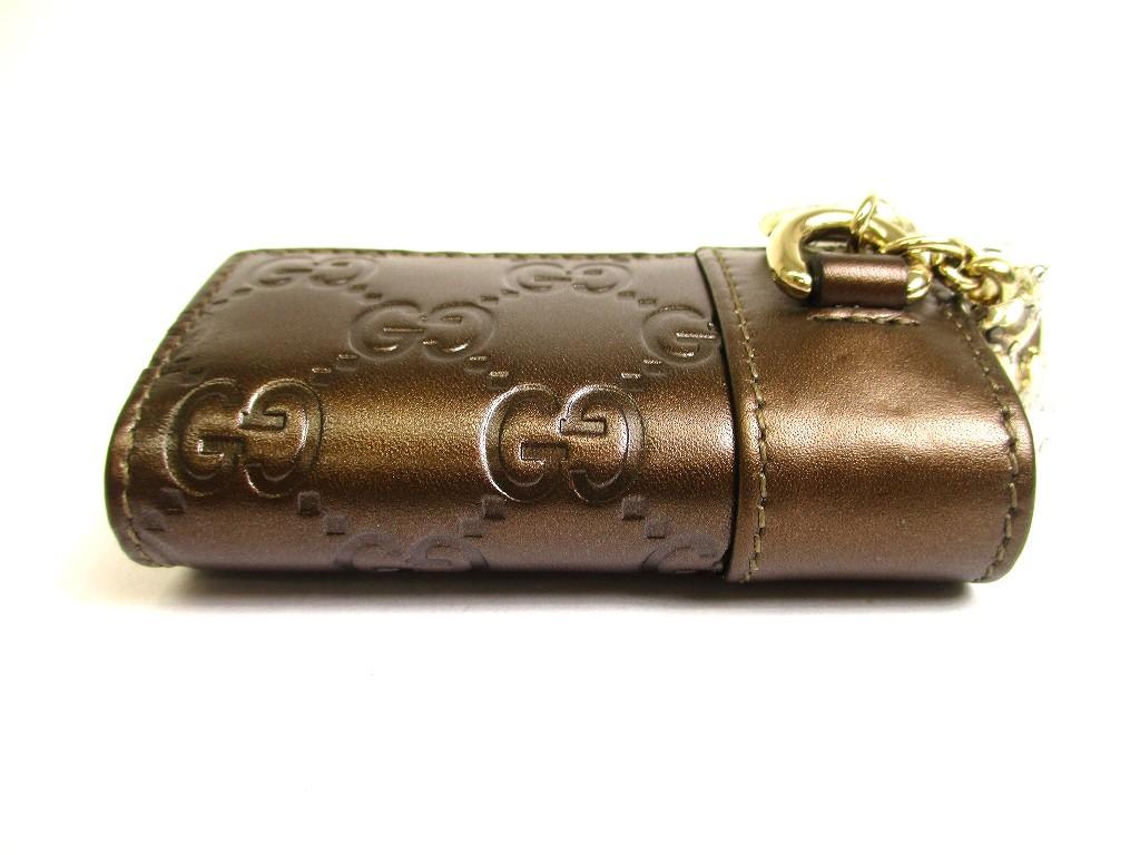 Authentic GUCCI GG Dark Brown Leather Heart Motif 6 Pics Key Chain #a961  Refurbished