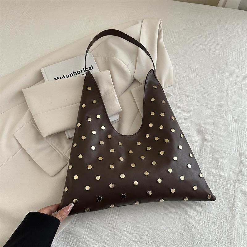 Comfortable Top Handle Bag Versatile Texture Shoulder Bag Fashi PU Studded Tote Large Capacity Simple Commuting Bag for Women