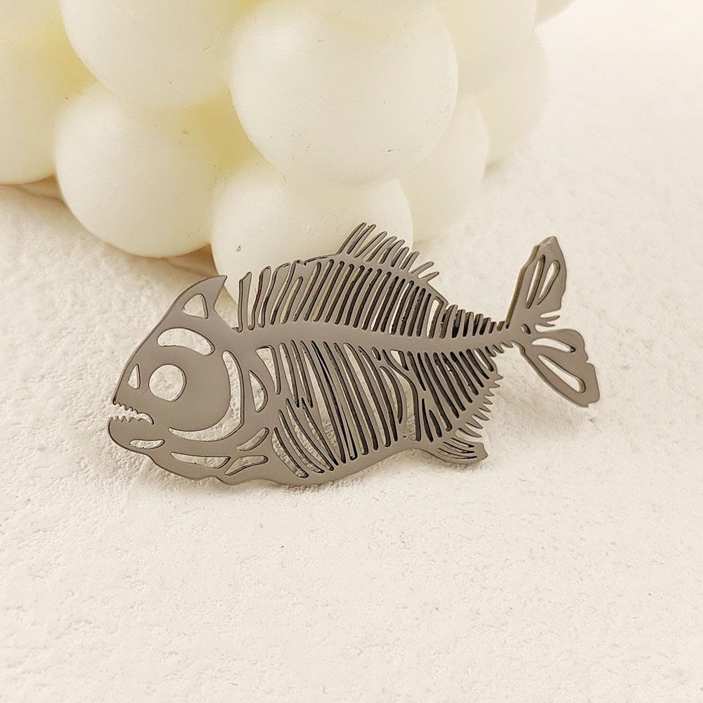 Elegant Stainless Steel Brooch Plated Corsage Pin Hollow Fish Bone Brooch  Clothes Accessories