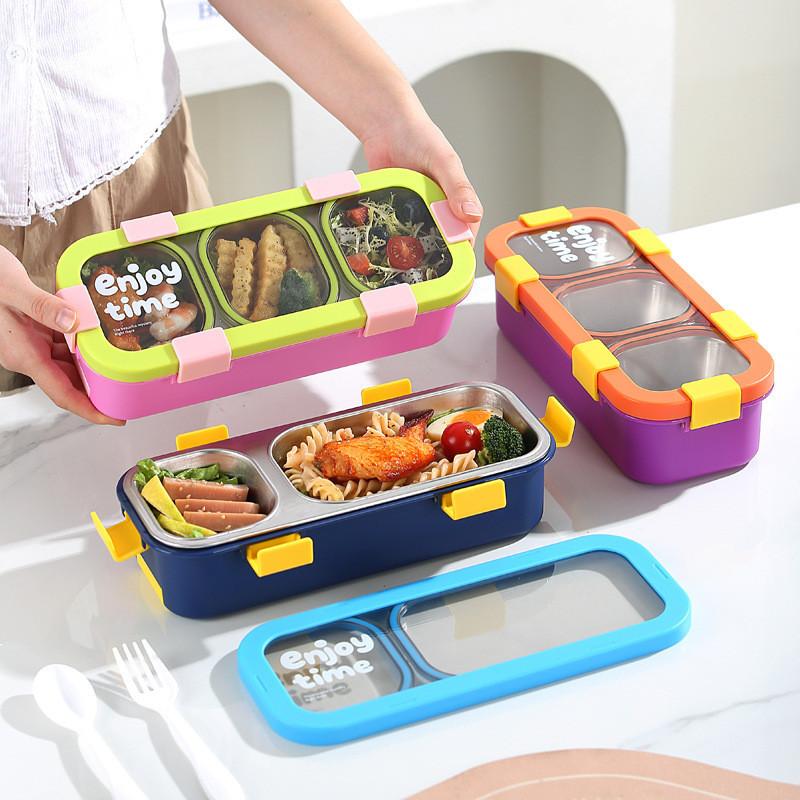 Stainless Steel Bento Box With Divided Compartments For Office And School Use