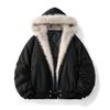 Men's Retro Fleece-Lined Faux Fur Collar Jacket Autumn Winter Loose Fit Sports Hooded Parka Padded Jacket