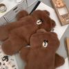 Brown Bear Plush Pencil Case Makeup Bag Large Capacity Portable Plush Animal Stationery Storage Pouch Zipper Closure Pen Case