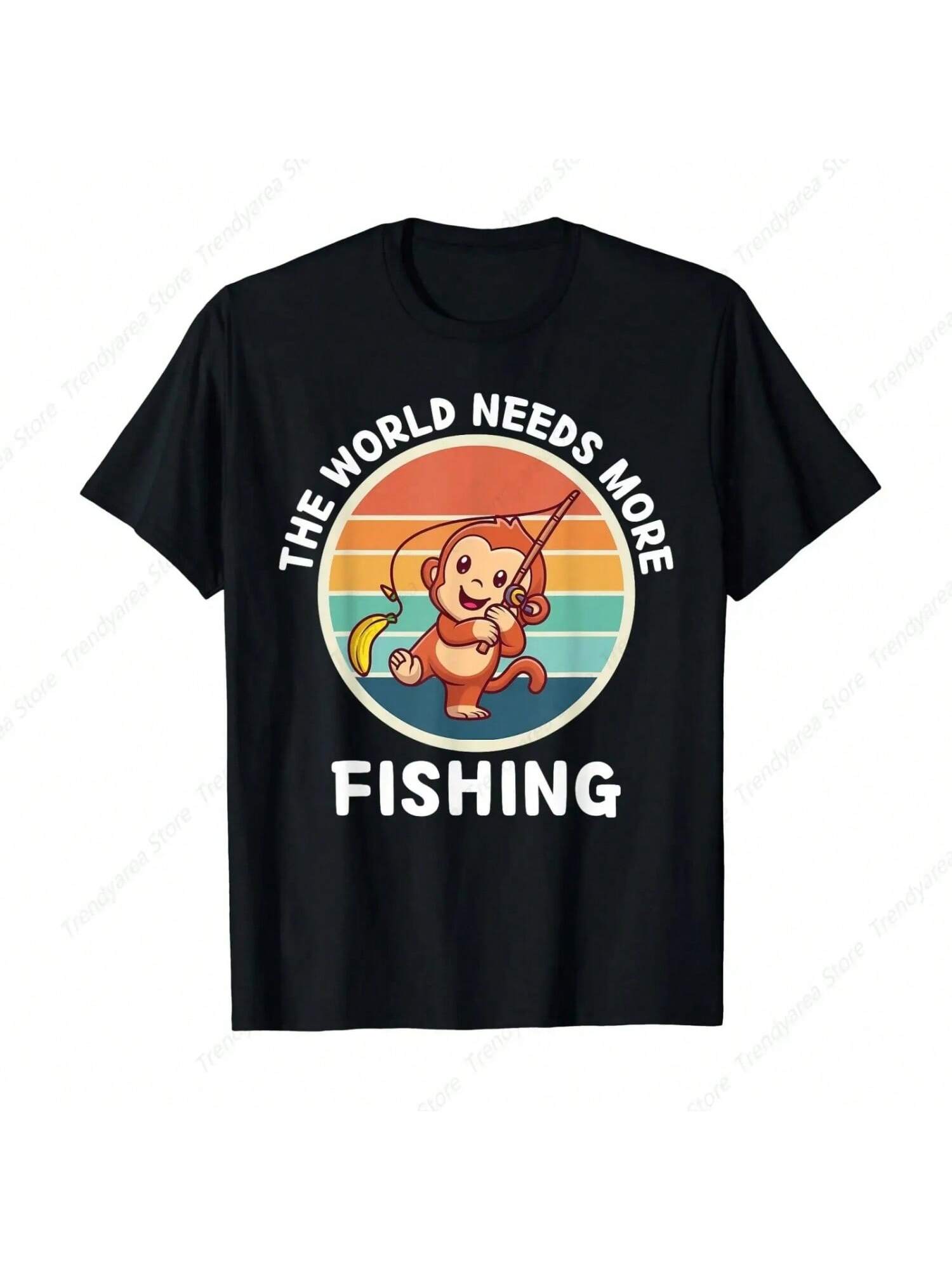 Vintage Cute Monkey The World Needs More Fishing Lover T-Shirt Wo unisex Clothing S разноцветный