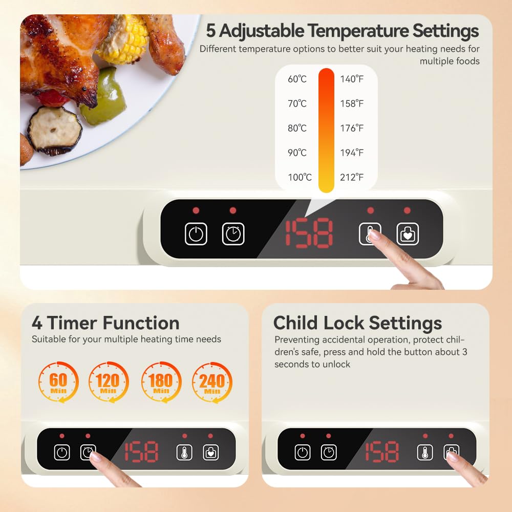 Podgrzewacz do żywności Elektryczna tacka grzewcza z regulowaną temperaturą Składana przenośna podgrzewacz do żywności Mata grzewcza na imprezy i spotkania