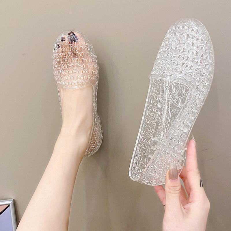 Fashion Beach Flat Woman Porous Shoes Plastic Crystal Jelly Shoe Hollow Mesh Sandals Mother Shoes Sneaker Women's Shoes