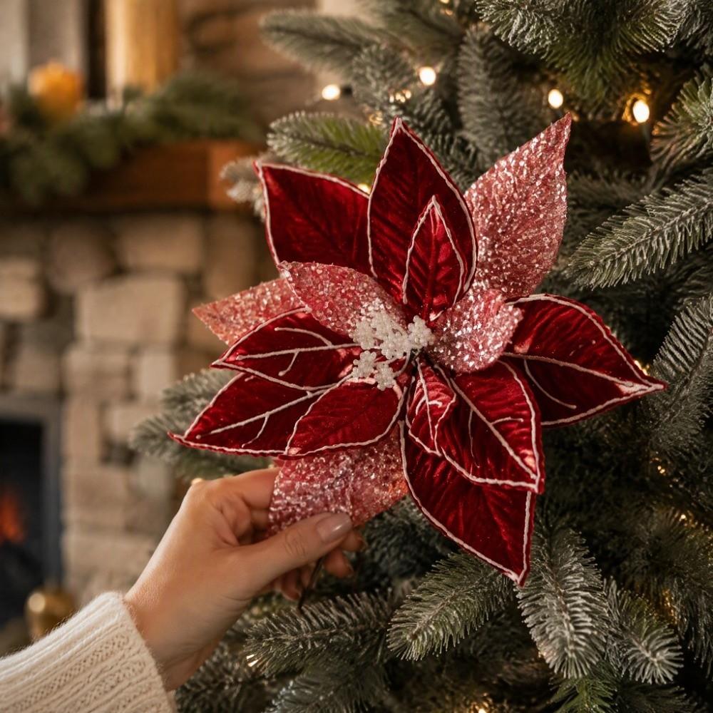 with Stem Sequin Velvet Christmas Flower Colorful Christmas Decor Flower  New Year Gift