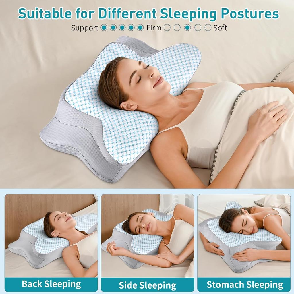 Cervical Pillow for Neck Pain Relief - Ergonomic Pillow for Sleeping Side Sleeper Pillow for Adults, Contour Neck Pillow Cooling Memory Foam Pillows,